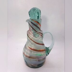Oil or Vinegar Salad Dressing Decanter Swirl Colored Glass With Glass Stopper